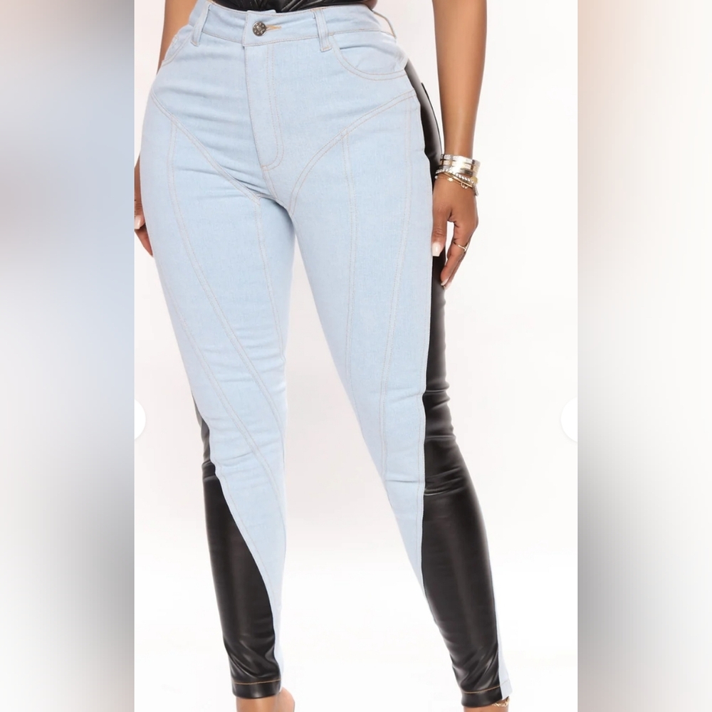 Fashion Nova High Stretch Elastic Luv Two Tone Jeans - Light Blue Wash